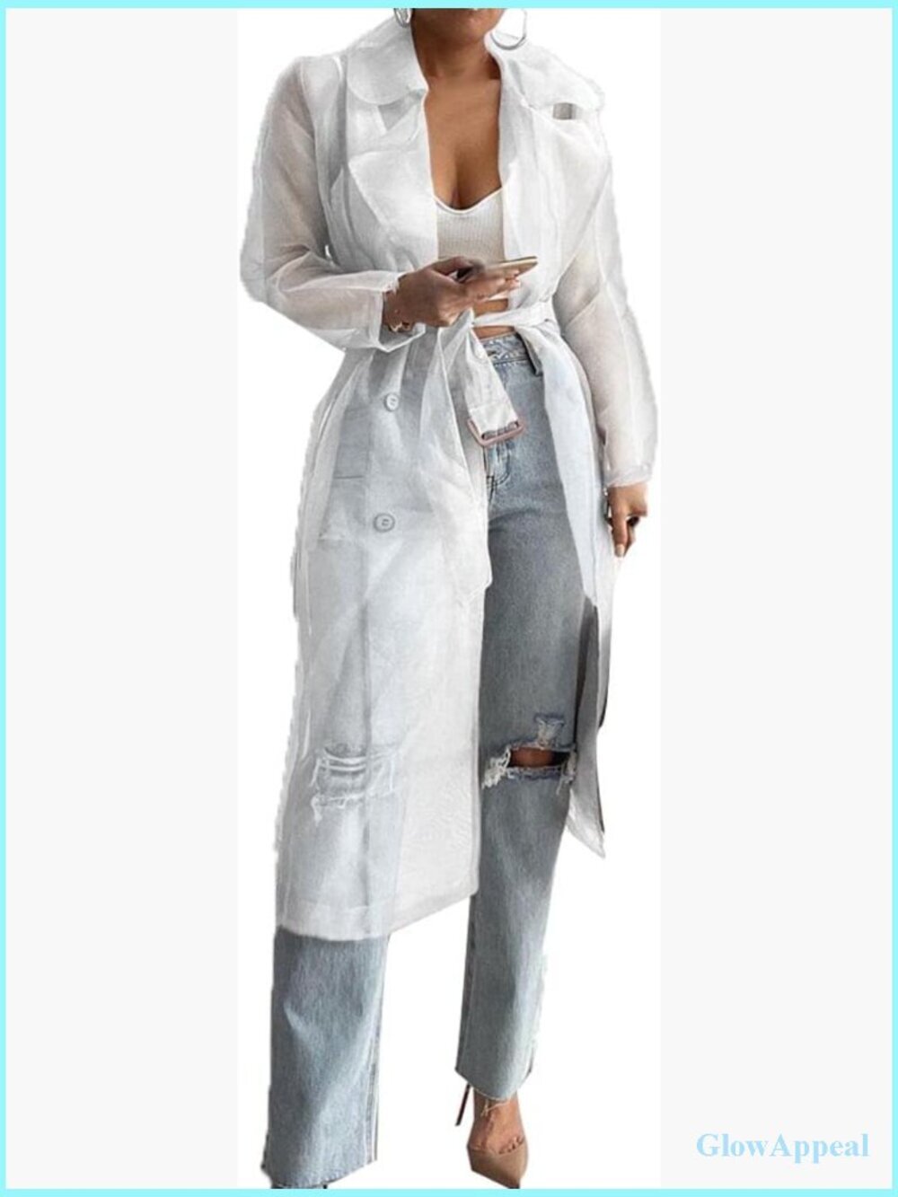 Sheer Mesh Long Sleeve Cardigan Belted Lightweight Summer Jacket